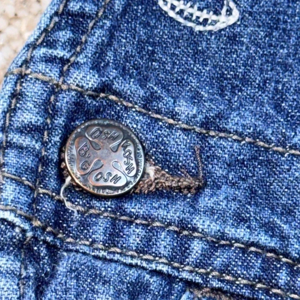 OshKosh B'gosh Baby Boy 9M Football Embroidered Denim Overalls Dark Wash Blue